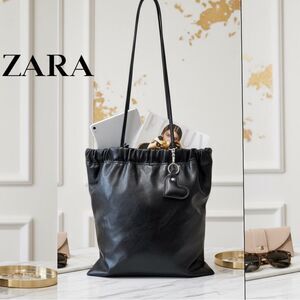 ZARA Black Faux Leather Magnetic Closure Slouchy Large Tote Bag Purse